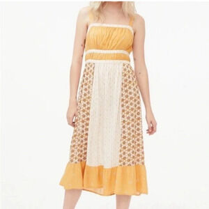 Aeropostale Size Medium Tie Back Milk Maid Style Dress Dark Yellow / Cream Tan